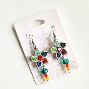 Colorful rhinestone flower earrings
